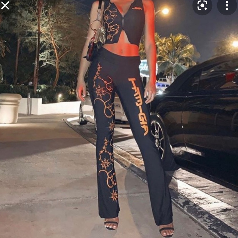 I Am Gia Kyanite Orange Tribal vest yoga pants set XS y2k rare